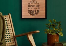 "Never Give Up On Your Dream" Quote typography wooden wall frame | english Typography Quote wooden wall frame
